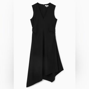 COS Black V-Neck Asymmetric Hem Midi Dress